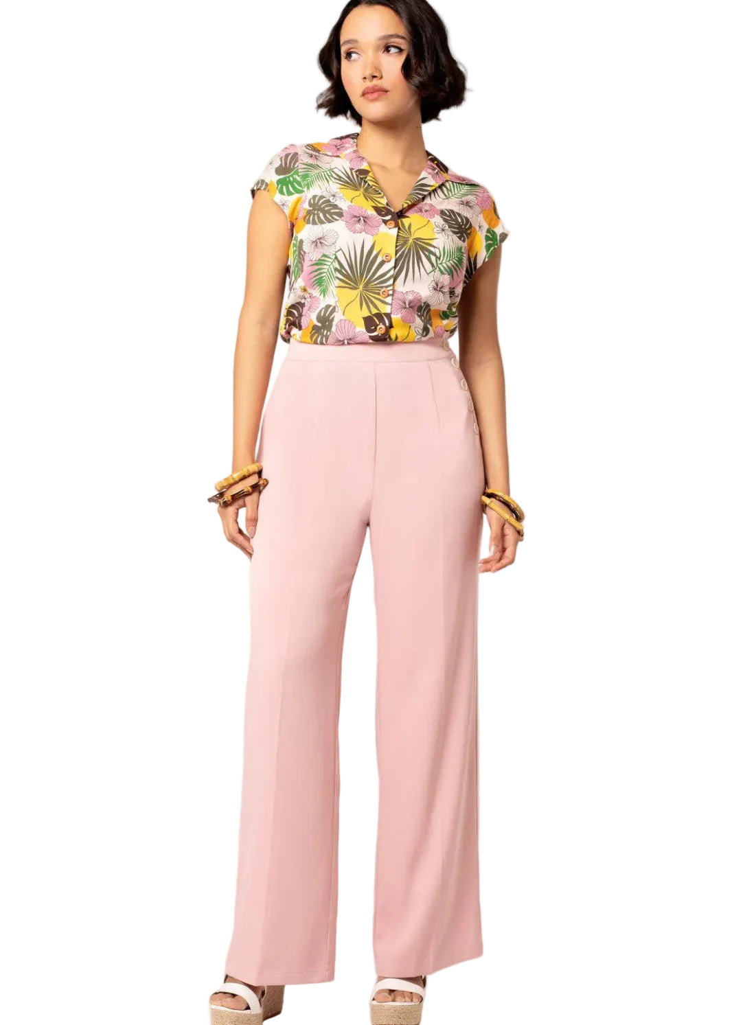 Hell Bunny Giselle trousers pink wide leg retro high waist vintage pants