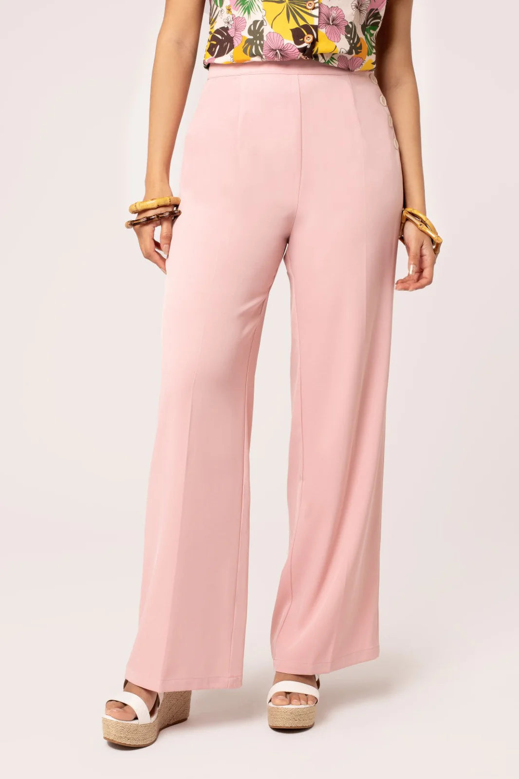 Hell Bunny Giselle Trousers – Pink Wide Leg