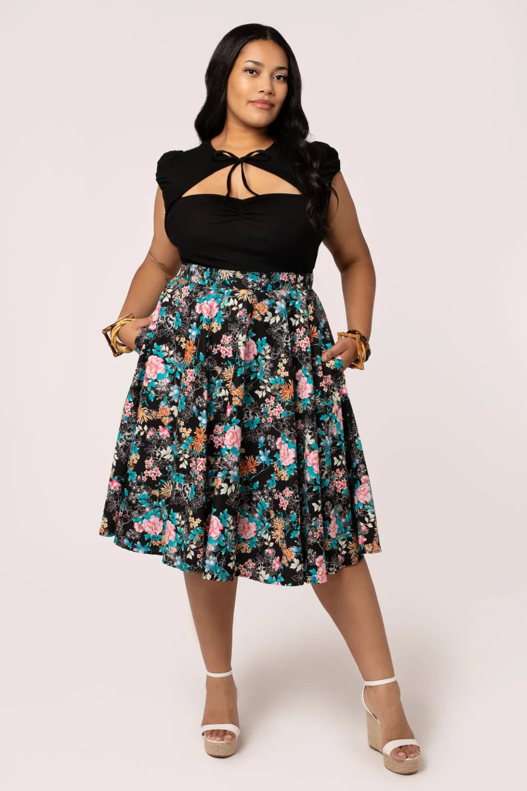 Hell Bunny Umi Floral Circle Skirt – Black 50s Vintage Skirt