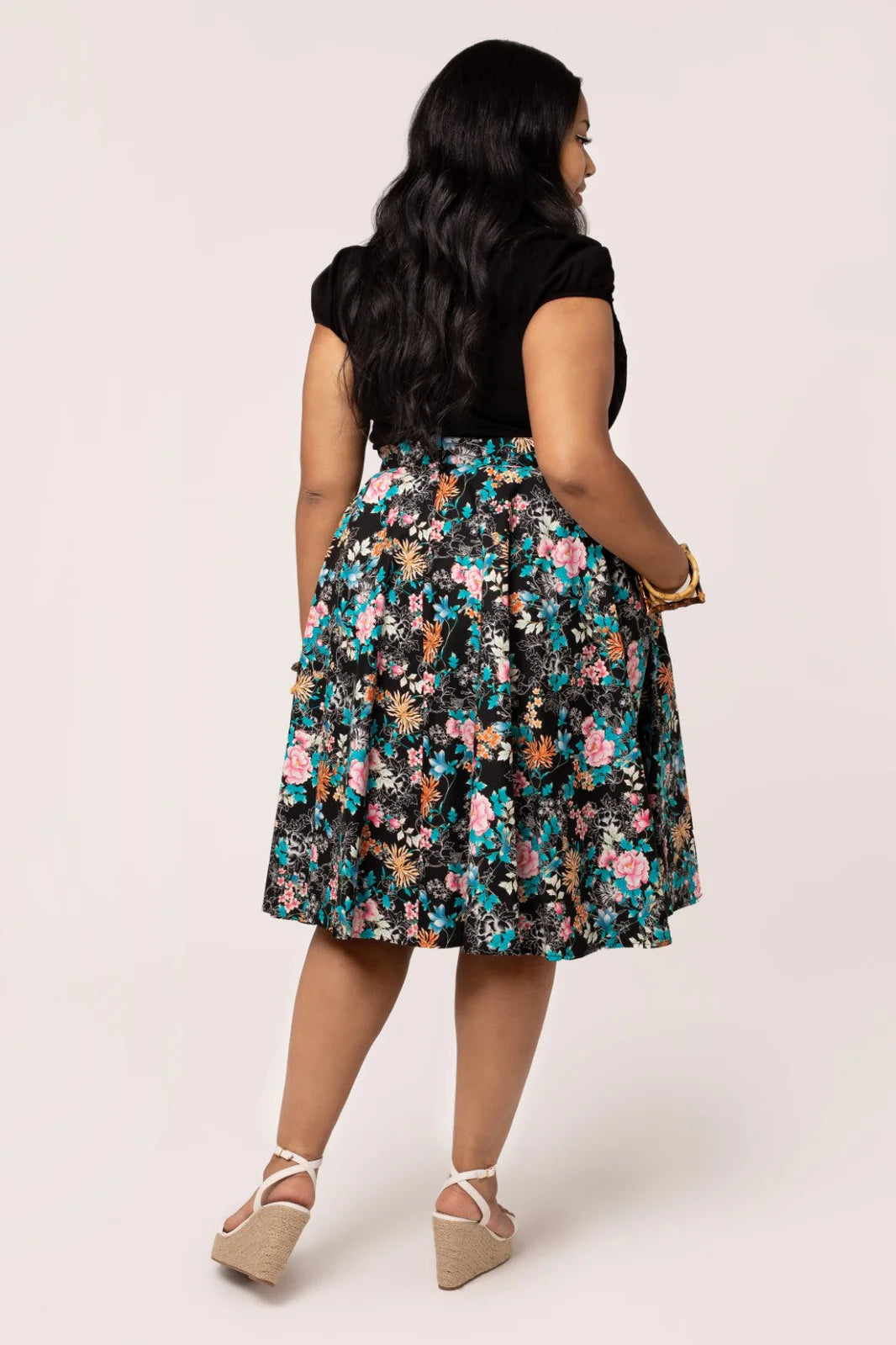 Hell Bunny Umi Floral Circle Skirt – Black 50s Vintage Skirt