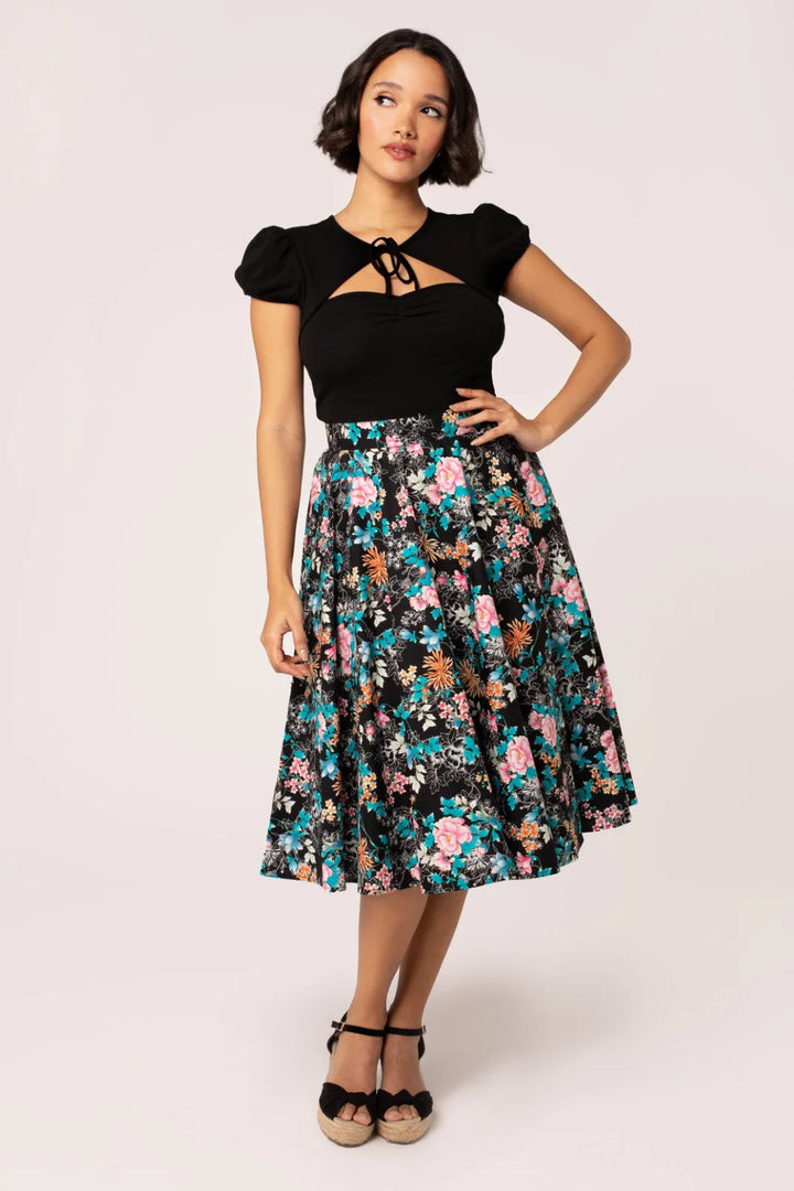 Hell Bunny Umi Floral Circle Skirt – Black 50s Vintage Skirt