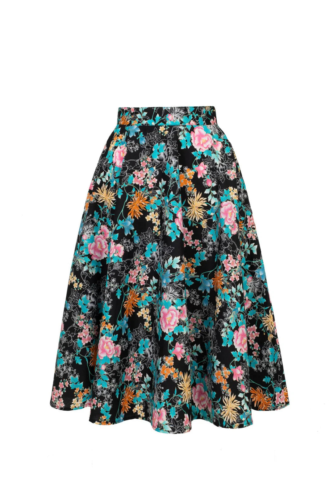 Hell Bunny Umi Floral Circle Skirt – Black 50s Vintage Skirt
