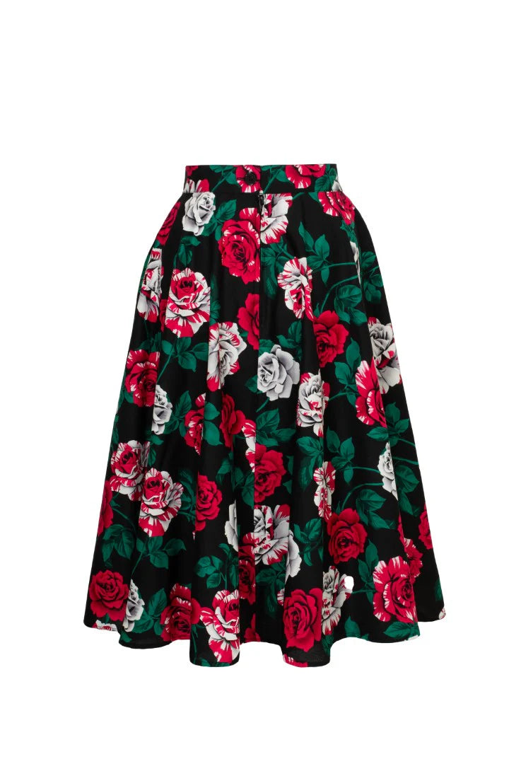 Hell Bunny Paint Me Roses Circle Skirt – Black 50s Vintage Rose Skirt