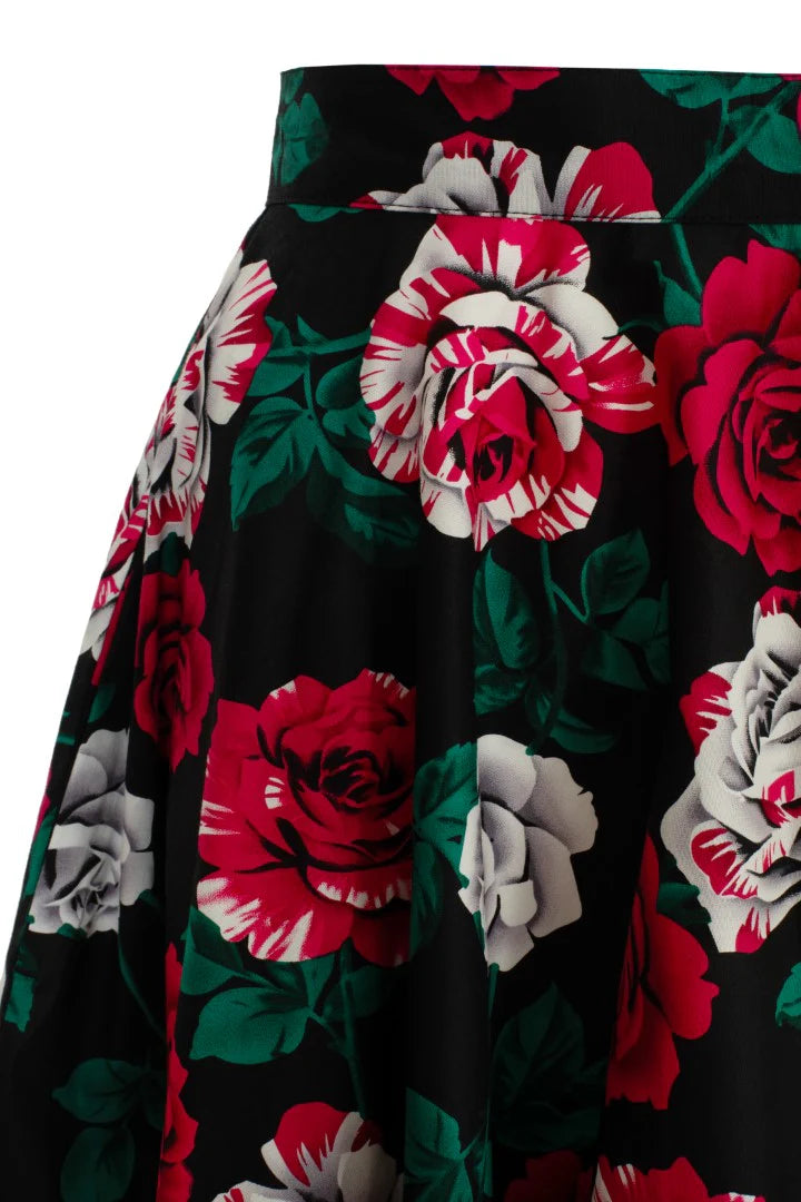Hell Bunny Paint Me Roses Circle Skirt – Black 50s Vintage Rose Skirt