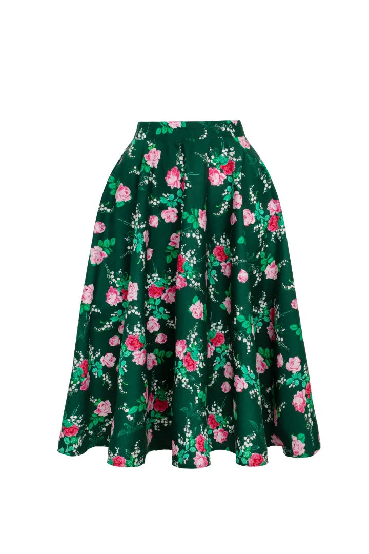 Hell Bunny Mabel Rose Circle Skirt – Green 50s Vintage Skirt