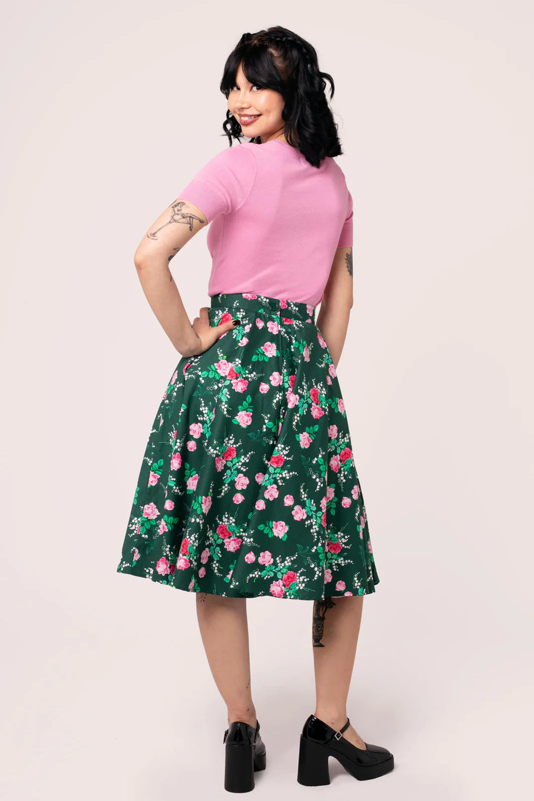 Hell Bunny Mabel Rose Circle Skirt – Green 50s Vintage Skirt