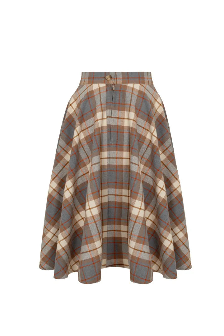 Hell Bunny Joseline Tartan Circle Skirt – Beige Vintage 50s Midi Skirt