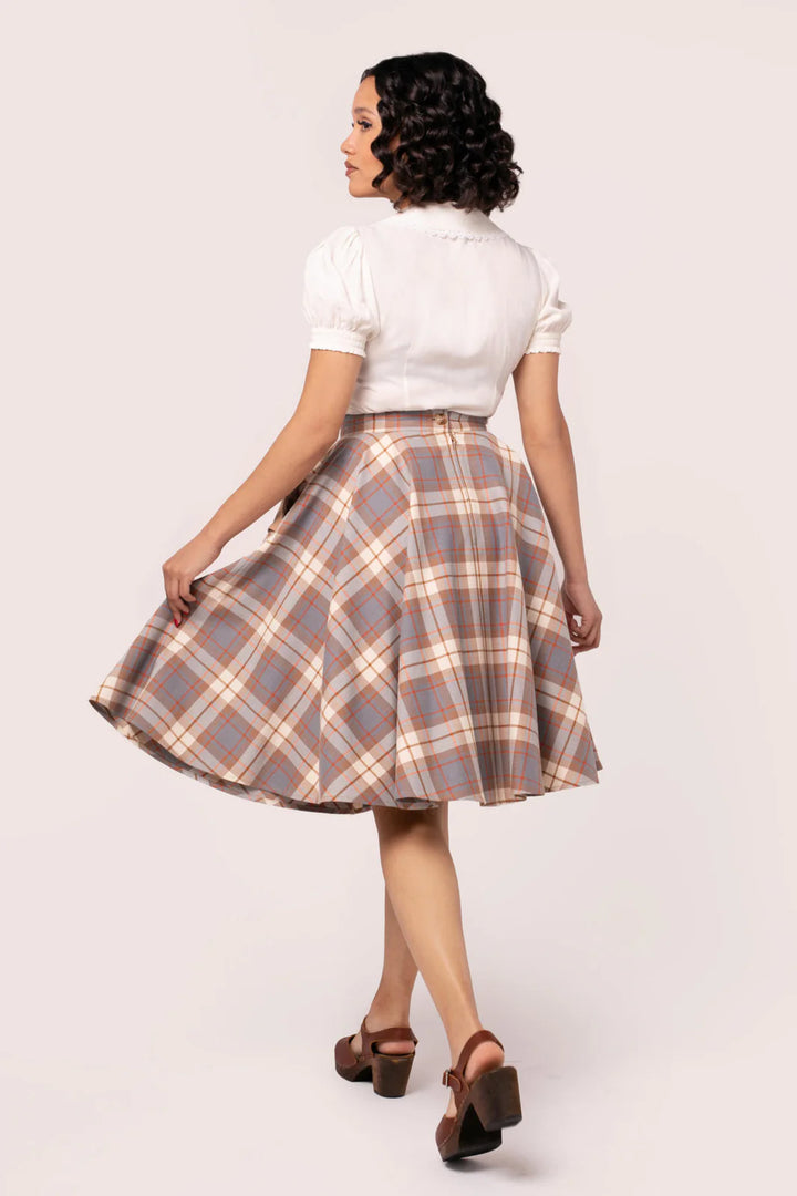 Hell Bunny Joseline Tartan Circle Skirt – Beige Vintage 50s Midi Skirt