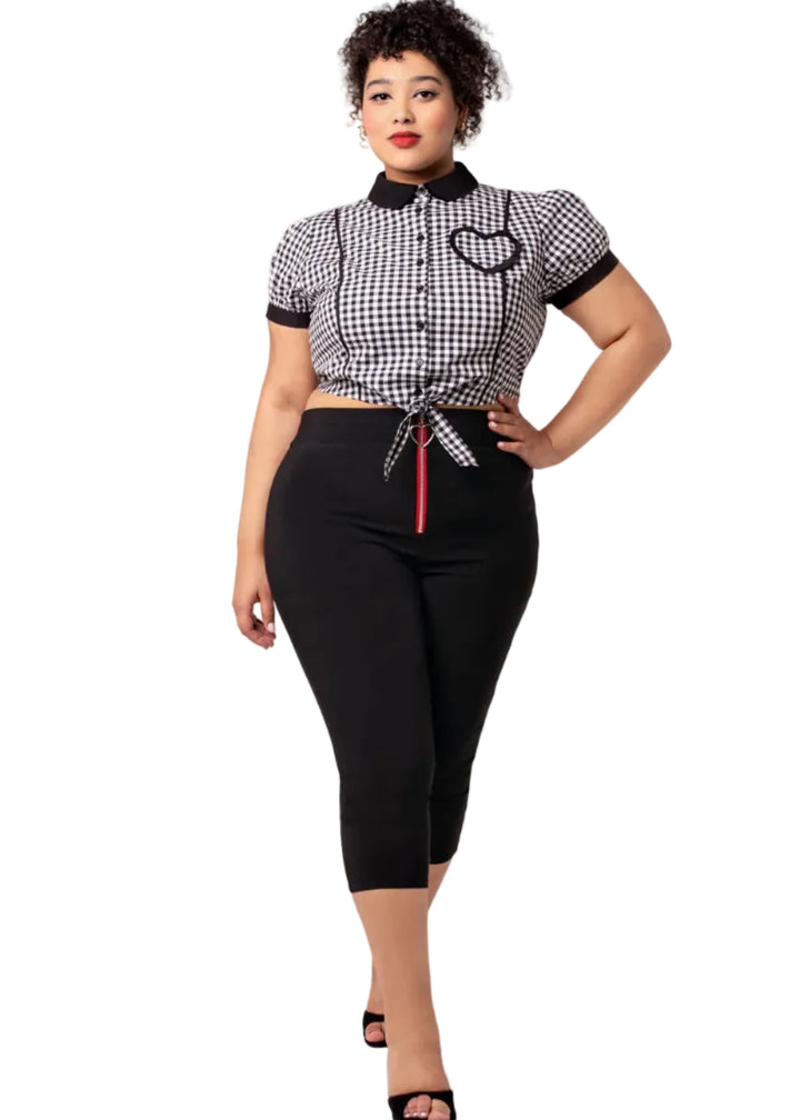 Hell Bunny Lucie capris black heart zip cropped retro pants with bow detail