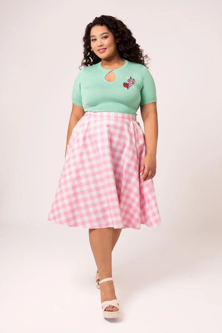 Hell Bunny Cindy Gingham Circle Skirt – Pink 50s Vintage Skirt
