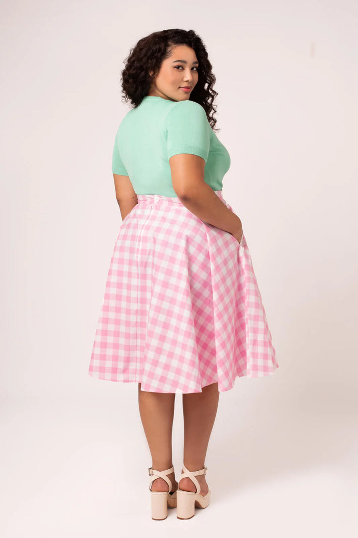 Hell Bunny Cindy Gingham Circle Skirt – Pink 50s Vintage Skirt