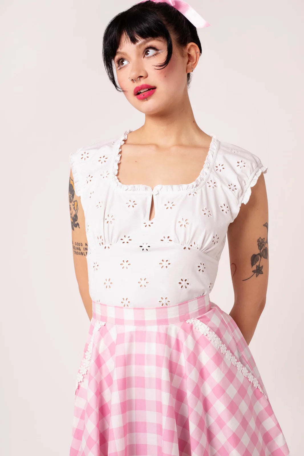 Hell Bunny Cindy Gingham Circle Skirt – Pink 50s Vintage Skirt