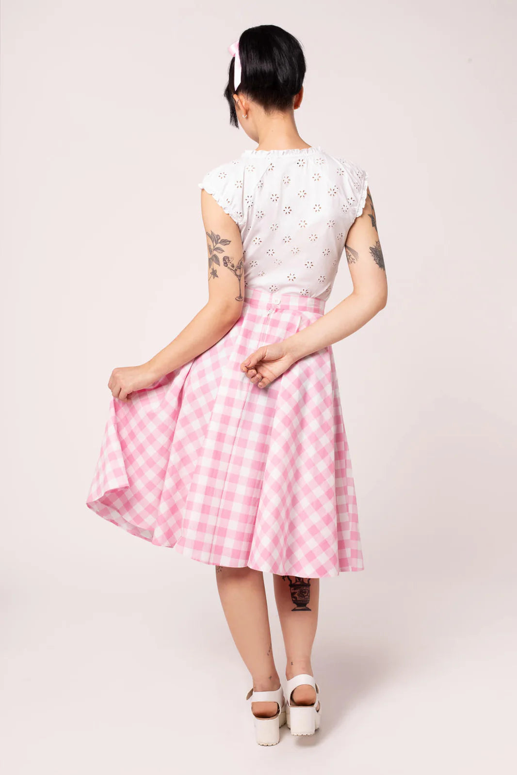 Hell Bunny Cindy Gingham Circle Skirt – Pink 50s Vintage Skirt