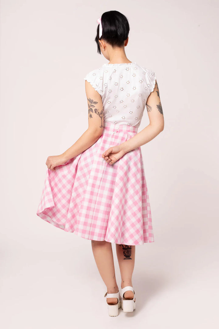 Hell Bunny Cindy Gingham Circle Skirt – Pink 50s Vintage Skirt