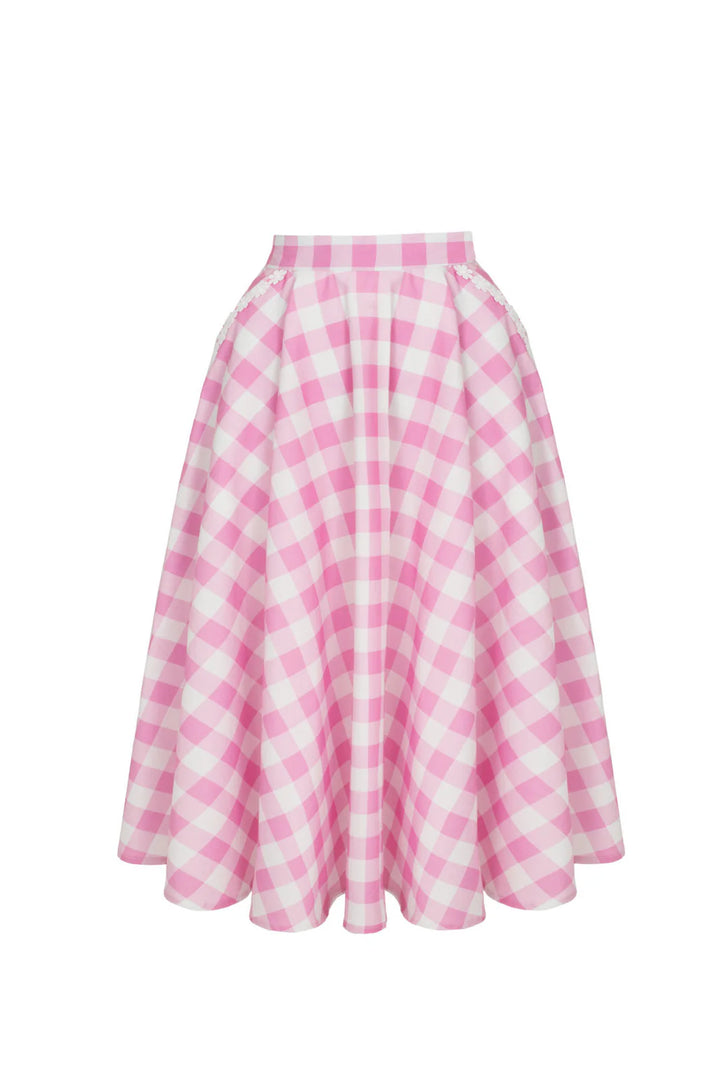 Hell Bunny Cindy Gingham Circle Skirt – Pink 50s Vintage Skirt