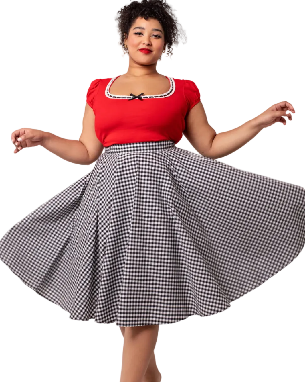 Hell Bunny gingham circle skirt black white 50s vintage full skirt with pockets retro swing skirt