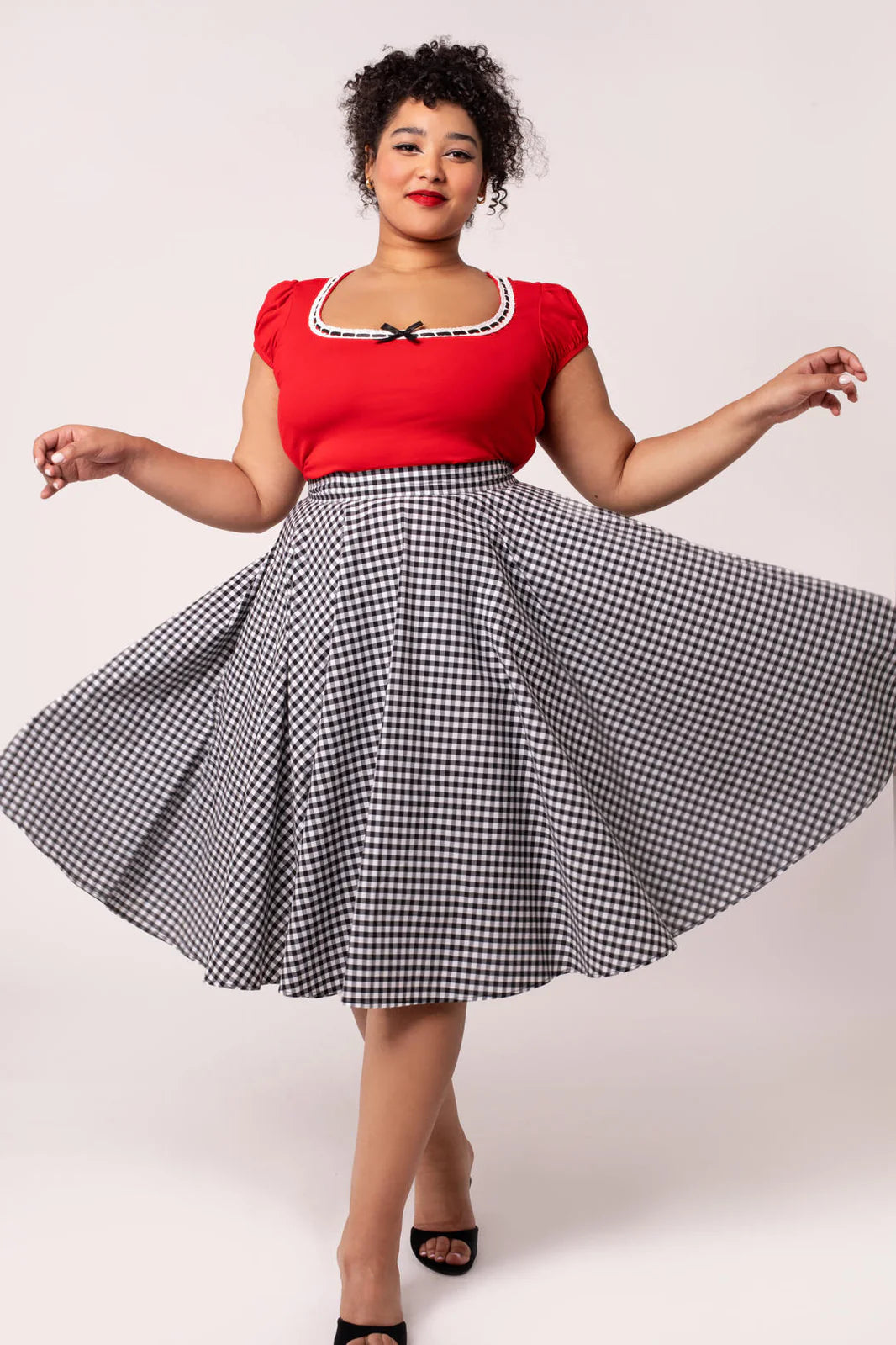 Hell Bunny Mel Gingham Circle Skirt – Black & White 50s Vintage Skirt