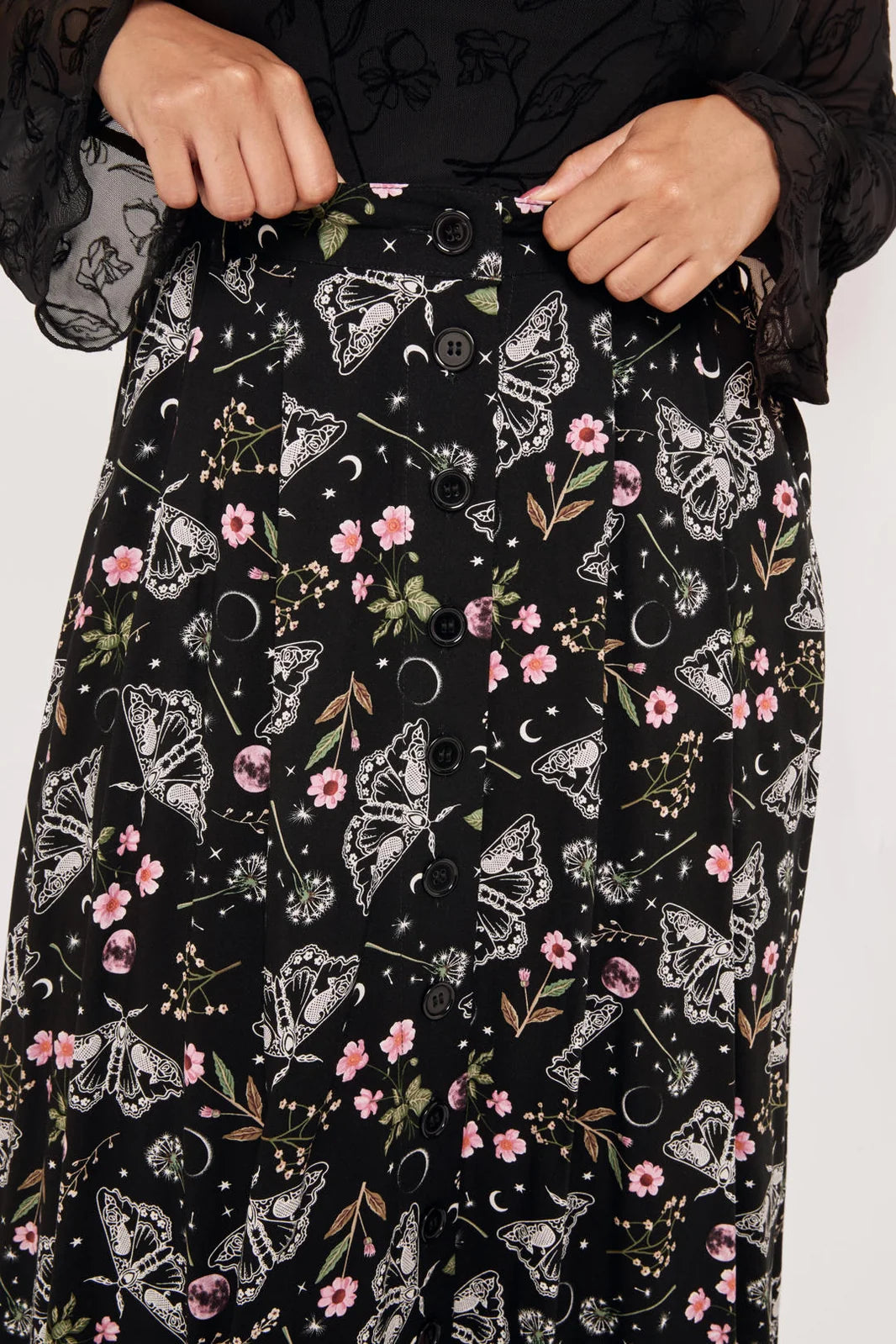 Hell Bunny Chrysalis Black Moth Midi Skirt