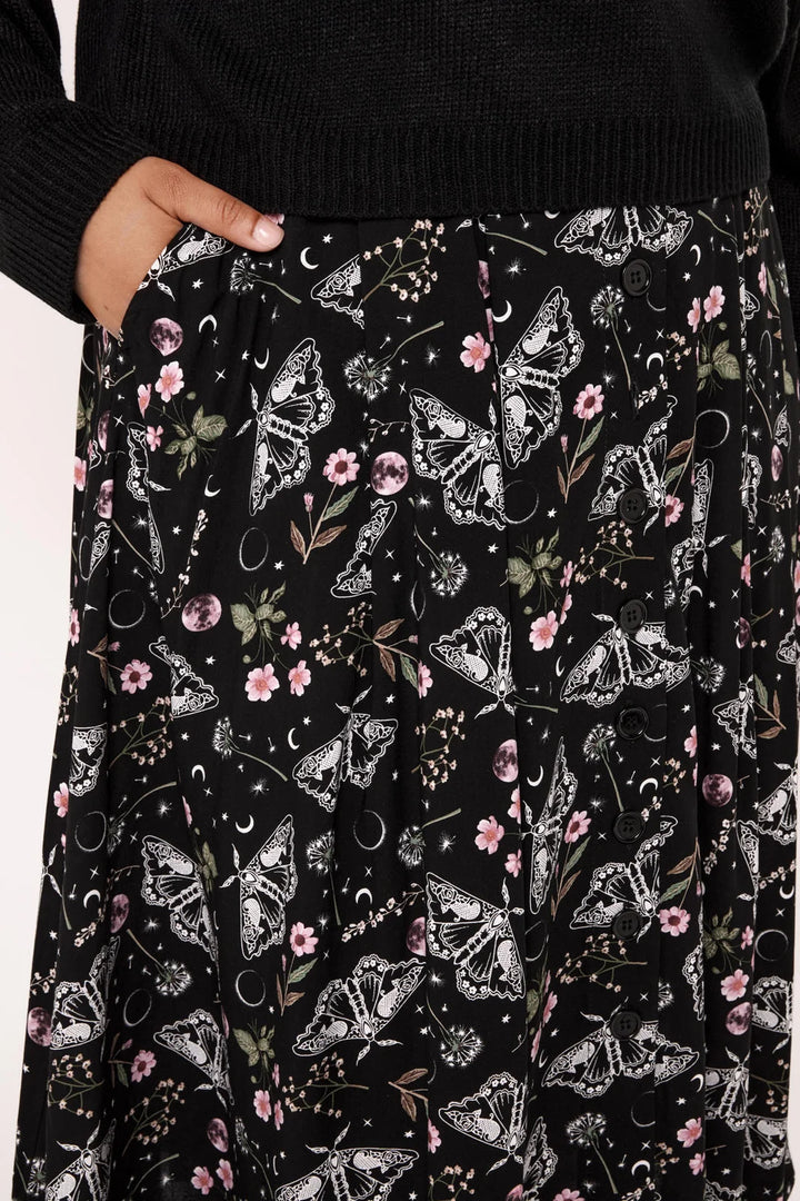 Hell Bunny Chrysalis Black Moth Midi Skirt