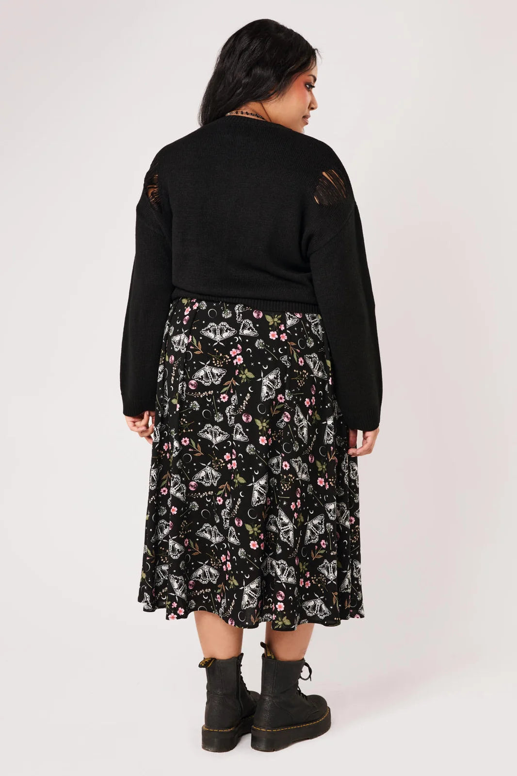Hell Bunny Chrysalis Black Moth Midi Skirt