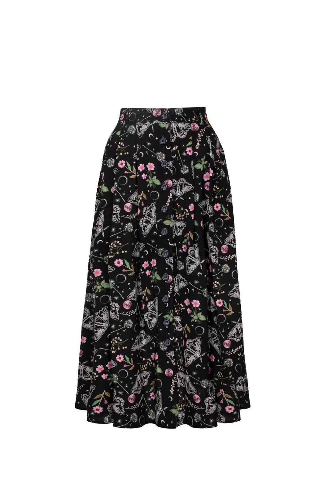 Hell Bunny Chrysalis Black Moth Midi Skirt
