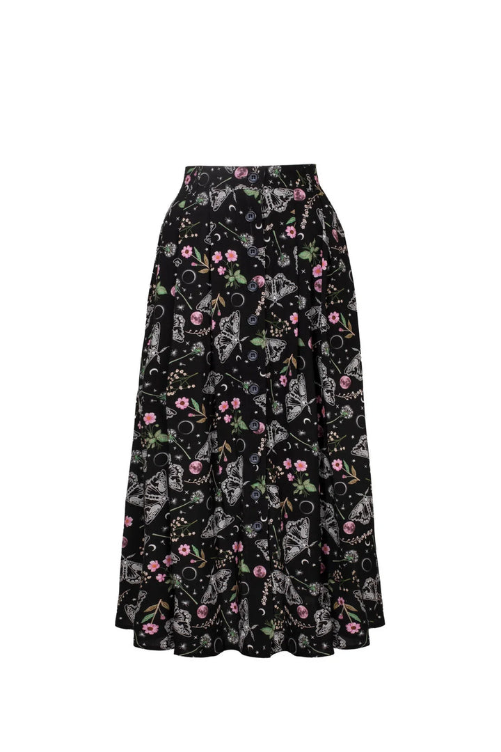 Hell Bunny Chrysalis Black Moth Midi Skirt