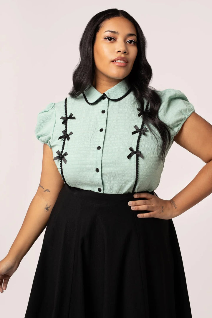 Chemisier Hell Bunny Casey Menthe à Nœuds