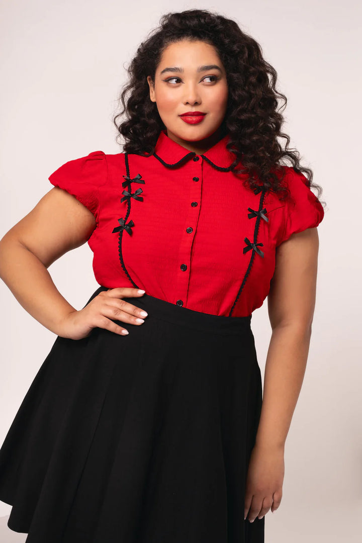 Chemisier Hell Bunny Casey à nœud rouge