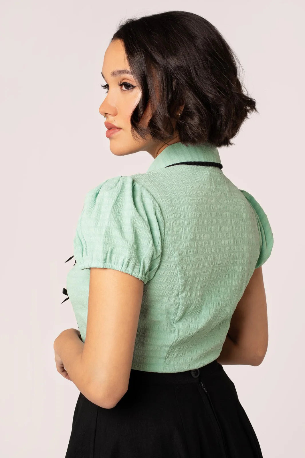 Chemisier Hell Bunny Casey Menthe à Nœuds