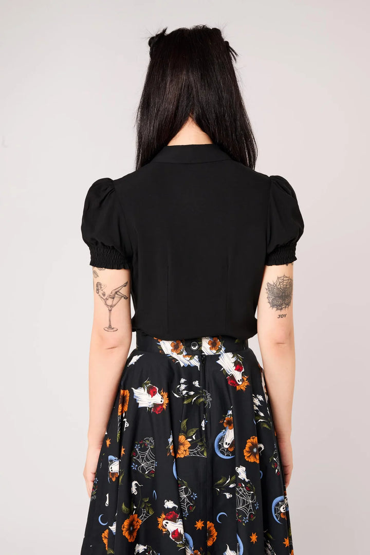 Hell Bunny Ghost Flower Black Ghost Embroidered Blouse