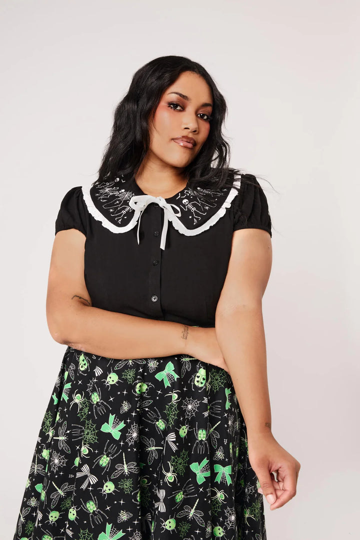 Hell Bunny Danse Macabre Black Skeleton Collar Blouse