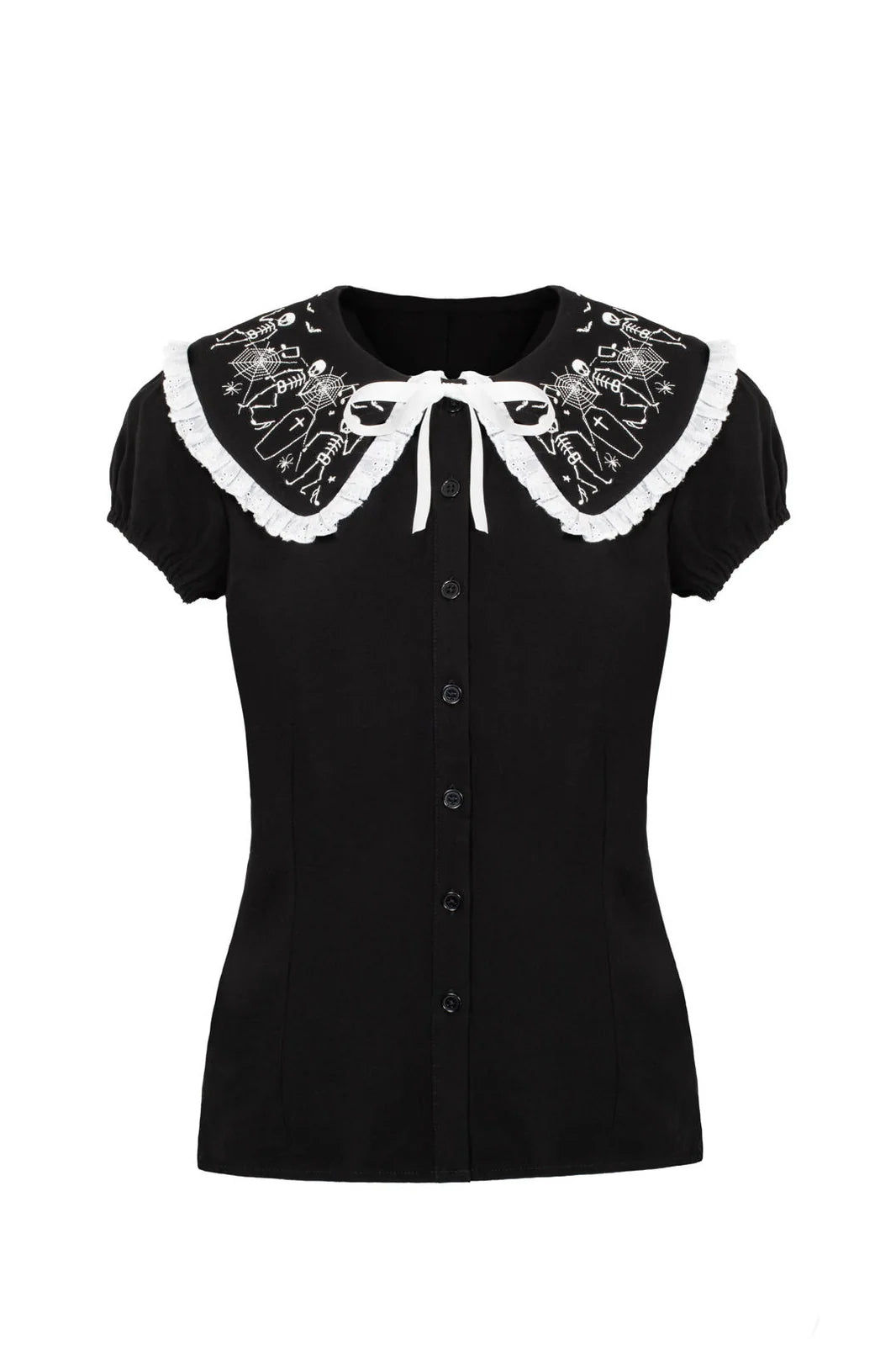 Hell Bunny Danse Macabre Black Skeleton Collar Blouse
