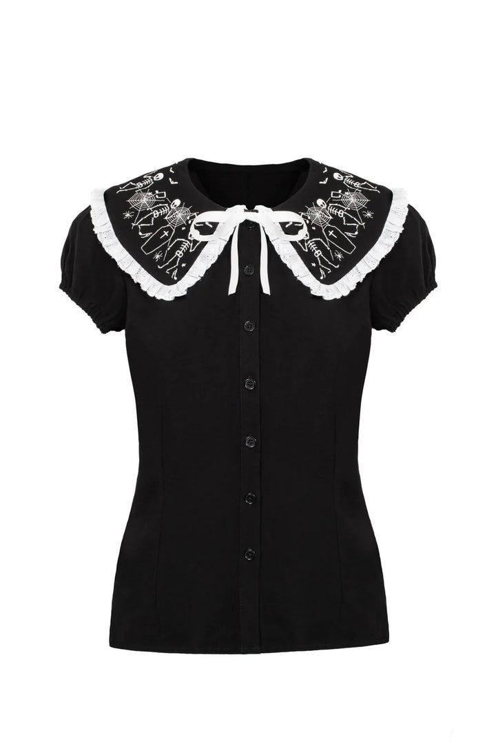 Hell Bunny Danse Macabre Black Skeleton Collar Blouse