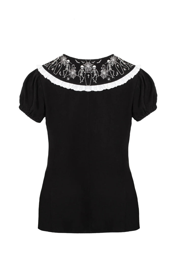 Hell Bunny Danse Macabre Black Skeleton Collar Blouse