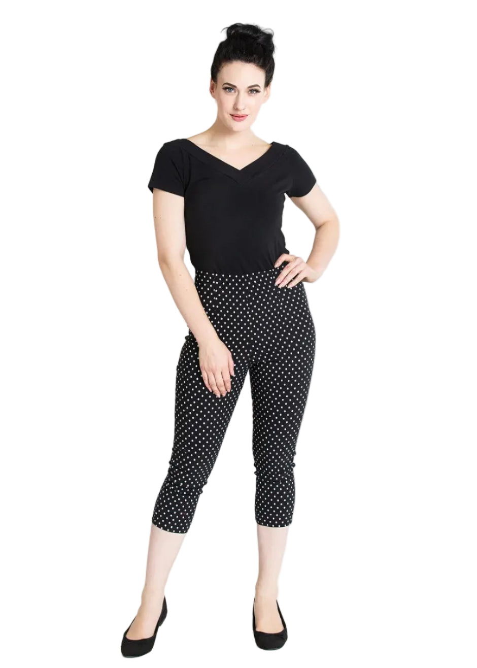 Hell Bunny polka dot capri pants black white retro pedal pushers vintage fitted capris