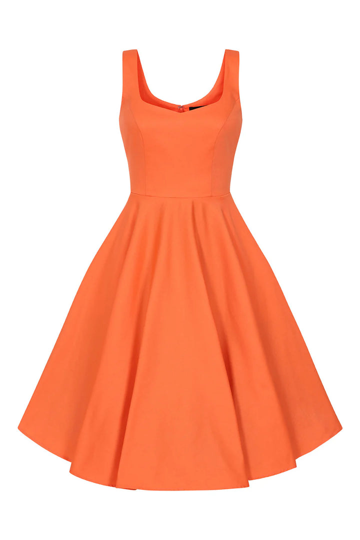 Hell Bunny Heidi Orange Cotton Satin 50s Midi Dress