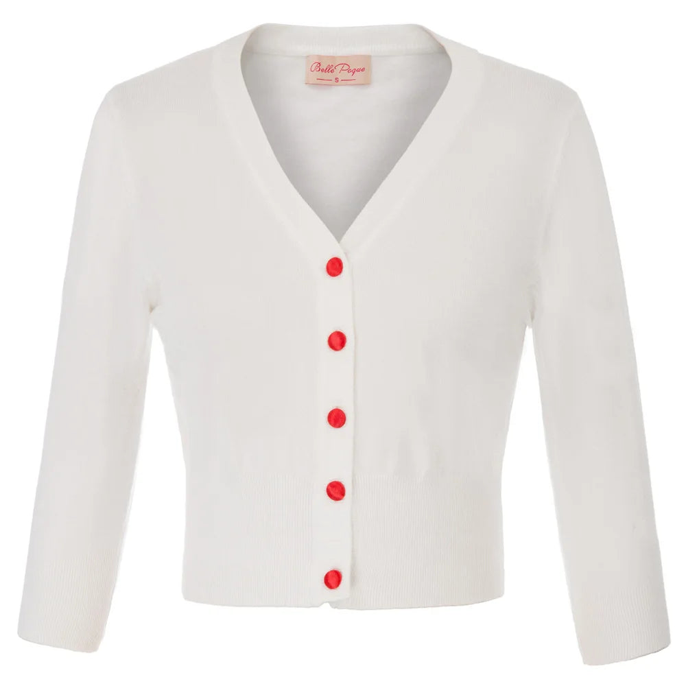 Women's Knit Cardigan – Cropped 3/4 Sleeve V-Neck Button Up