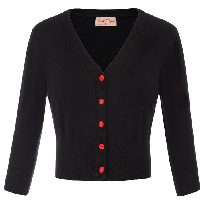 Women's Knit Cardigan – Cropped 3/4 Sleeve V-Neck Button Up