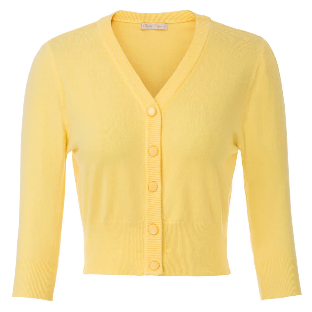 Women's Knit Cardigan – Cropped 3/4 Sleeve V-Neck Button Up