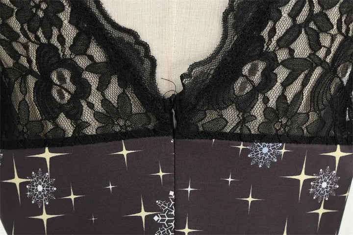 Women's Christmas Print Lace Dress