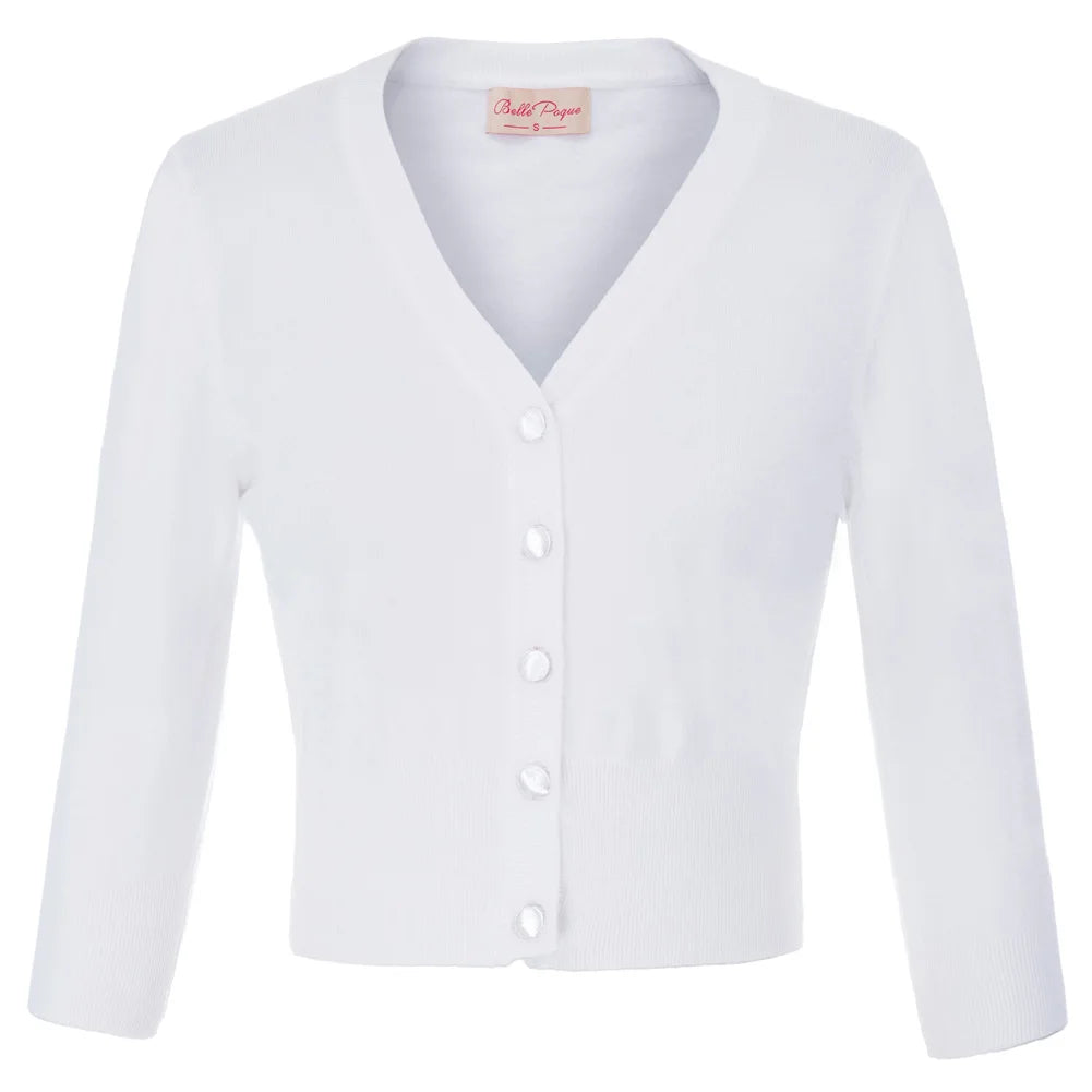 Women's Knit Cardigan – Cropped 3/4 Sleeve V-Neck Button Up