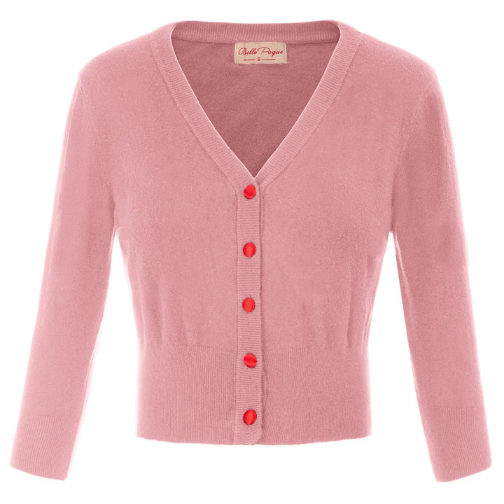 Women's Knit Cardigan – Cropped 3/4 Sleeve V-Neck Button Up