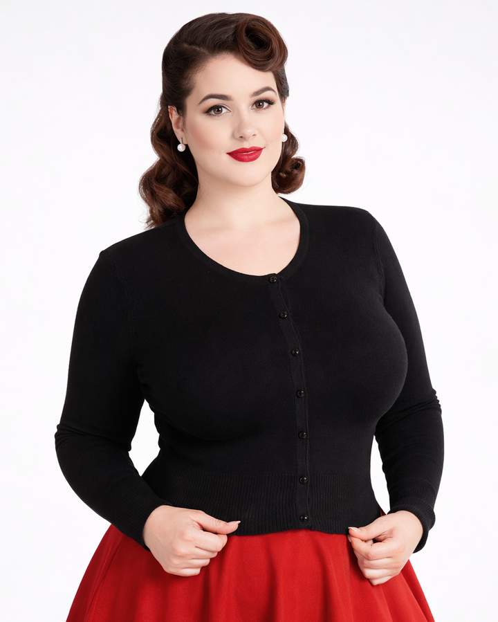 Hell Bunny black cropped cardigan vintage retro cardigan button front XS to 6XL