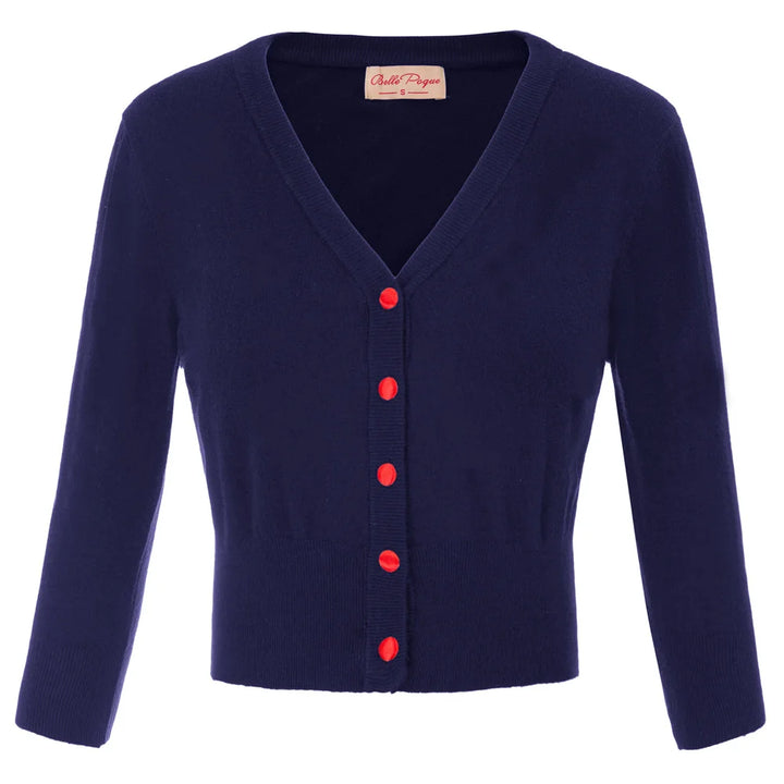 Women's Knit Cardigan – Cropped 3/4 Sleeve V-Neck Button Up