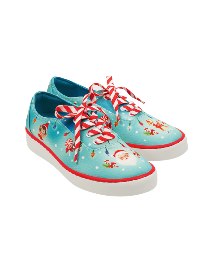 Hot Chocolate Design - Kitsch Christmas Sneakers featuring festive patterns and candy cane laces.