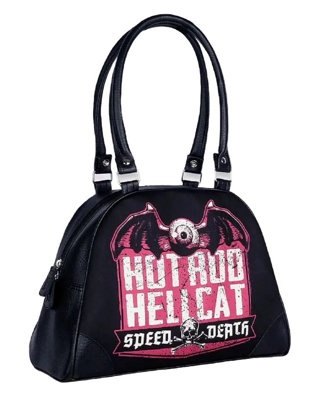 Hotrod Hellcat Speed Death black bowler bag with bat wings and skull artwork