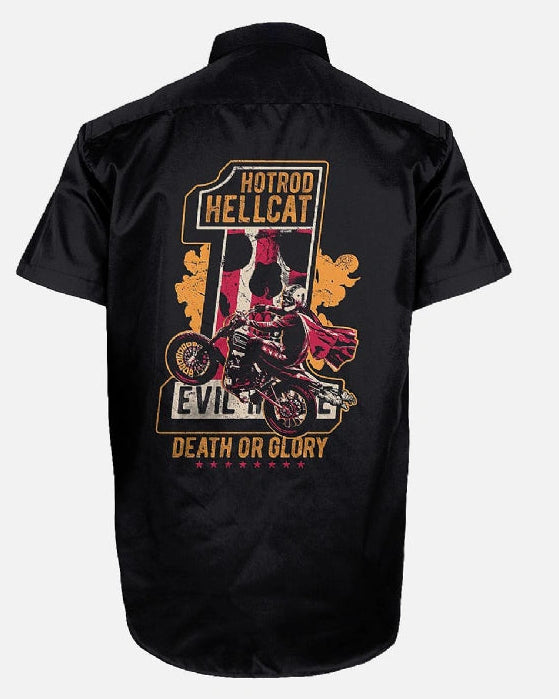 Hotrod Hellcat death or glory mens work shirt button up cotton rockabilly black hotrod back print shirt