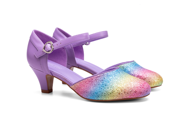 SugarPOP Pasarela - Lilac sparkling shoes with pastel colors and a stylish heel.