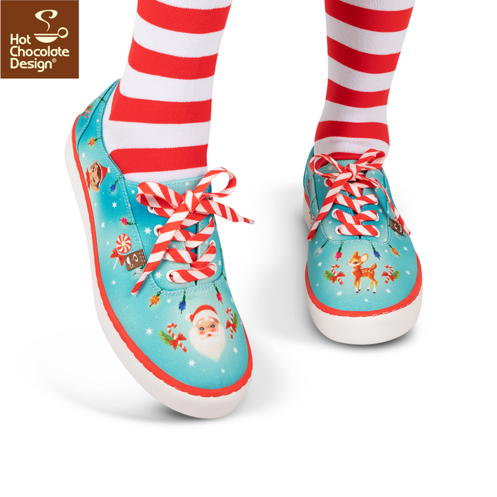 Hot Chocolate Design - Kitsch Christmas Sneakers featuring festive holiday patterns and candy cane laces.