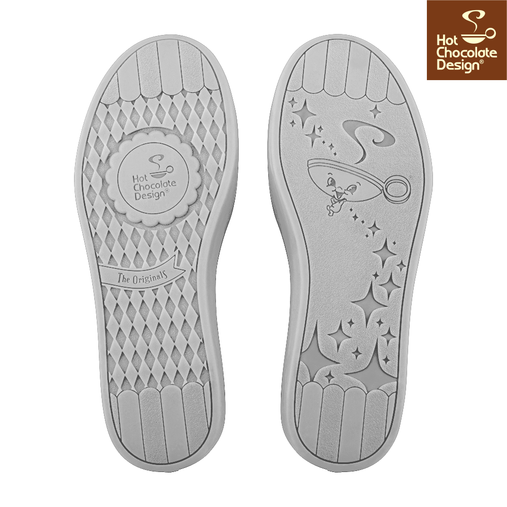 Hot Chocolate Design - Kitsch Christmas Sneakers shoe soles showing logo and decorative design features.